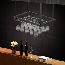 Load image into Gallery viewer, VEVOR Ceiling Wine Glass Rack, 23.6 x 13.8 inch Hanging Wine Glass Rack, 18.9-35.8 inch Height Adjustable Hanging Wine Rack Cabinet, Black Wall-Mounted Wine Glass Rack Perfect for Bar Cafe Kitchen
