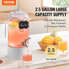 Load image into Gallery viewer, VEVOR Beverage Dispenser, 1 Gallon Drink Dispensers for Parties, Glass Juice Dispenser with Stainless Steel Spigot, Iced Tea Lemonade Juice Water Dispenser, for Restaurants, Hotels, Parties
