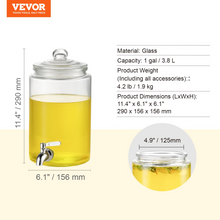 Load image into Gallery viewer, VEVOR Beverage Dispenser, 1 Gallon Drink Dispensers for Parties, Glass Juice Dispenser with Stainless Steel Spigot, Iced Tea Lemonade Juice Water Dispenser, for Restaurants, Hotels, Parties
