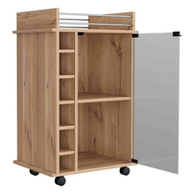 Load image into Gallery viewer, Bar Cart Baltimore, Two Tier Cabinet With Glass Door, Six Wine Cubbies, Light Oak Finish
