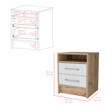 Load image into Gallery viewer, Nightstand Cartiz, Two Drawers, White / Light Oak Finish
