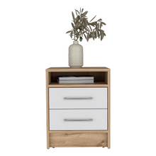 Load image into Gallery viewer, Nightstand Cartiz, Two Drawers, White / Light Oak Finish
