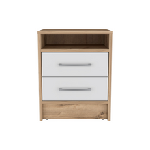 Load image into Gallery viewer, Nightstand Cartiz, Two Drawers, White / Light Oak Finish
