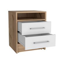 Load image into Gallery viewer, Nightstand Cartiz, Two Drawers, White / Light Oak Finish
