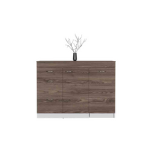 Load image into Gallery viewer, Kitchen Island Cabinet Metask,Three Drawers, White / Dark Walnut Finish
