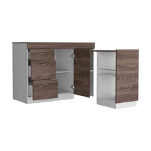 Load image into Gallery viewer, Kitchen Island Cabinet Metask,Three Drawers, White / Dark Walnut Finish
