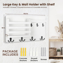 Load image into Gallery viewer, Mail Holder for Wall Mail Organizer with Key Hooks Hallway Farmhouse Decor Letter Sorter Made of Natural Wood with Floating Shelf and Flush Mount Hardware (16.8Inch X 10Inch X 3.2Inch)
