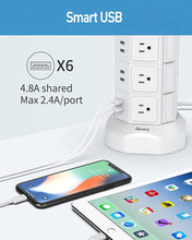 Load image into Gallery viewer, Power Strip Tower,  Surge Protector Tower with 15W Magnetic Wireless Charger, 1050J, 13A Charging Station with 12 AC Outlets &amp; 6 USB Ports, 6.5Ft Extension Cord for Home Office, White
