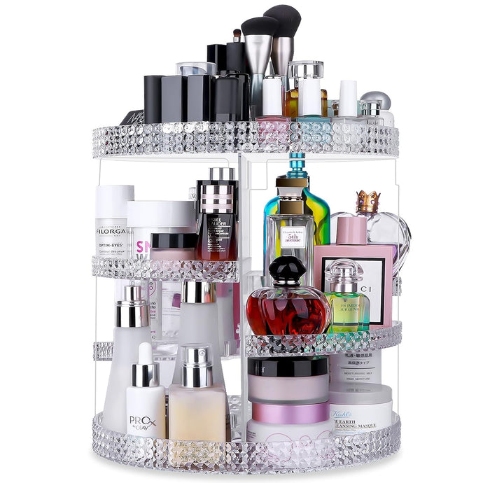 Makeup Organizer 360-Degree Rotating, Adjustable Bathroom Storage,7 Layers Large Capacity Countertop Organizer, Fits Different Types of Cosmetics and Skincare, plus Size(Acrylic Clear)