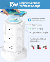 Load image into Gallery viewer, Power Strip Tower,  Surge Protector Tower with 15W Magnetic Wireless Charger, 1050J, 13A Charging Station with 12 AC Outlets &amp; 6 USB Ports, 6.5Ft Extension Cord for Home Office, White
