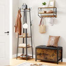 Load image into Gallery viewer, ALINRU Coat Rack with 3 Shelves, Stand with Hooks for Scarves, Bags and Umbrellas, Steel Frame, Industrial Style, Rustic Brown and Black ULCR80X
